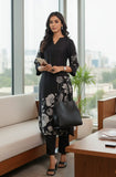 Varanga Women Black Floral Printed Kurta With Solid Trouser.