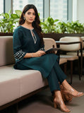 Varanga Women Bottle Green Embroidered Kurta Set