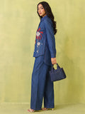 Soft Denim Co-Ord Set With Elegant Floral Embroidery