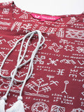 KSUT Women Maroon & White Printed Straight Kurta
