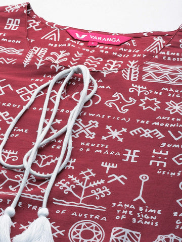 KSUT Women Maroon & White Printed Straight Kurta