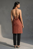 Rust Ajrakh Halter Neck With Crisscross Back Kurti