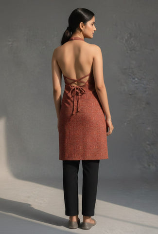 Rust Ajrakh Halter Neck With Crisscross Back Kurti