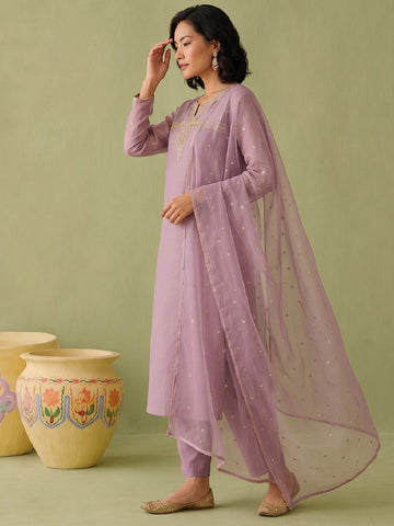 Womens Mauve Mystique Embroidered Suit Set