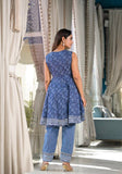Varanga Women Blue Ethnic Printed With Embroidery, Flared Kurta With Trouser And Dupatta