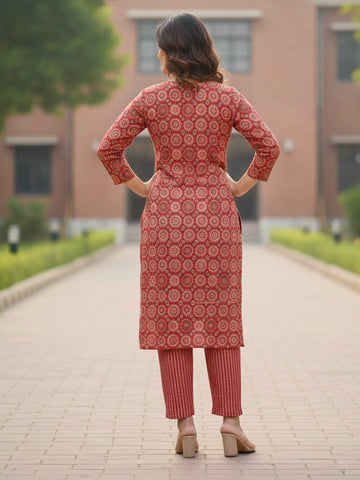Rust & Orange printed suit set in pure cotton