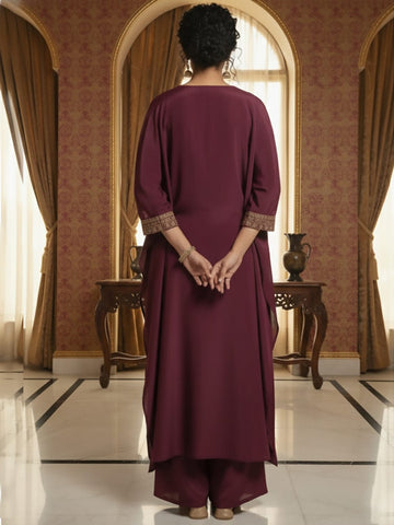 Zari Embroidered Neck Flared Kaftan with Trouser