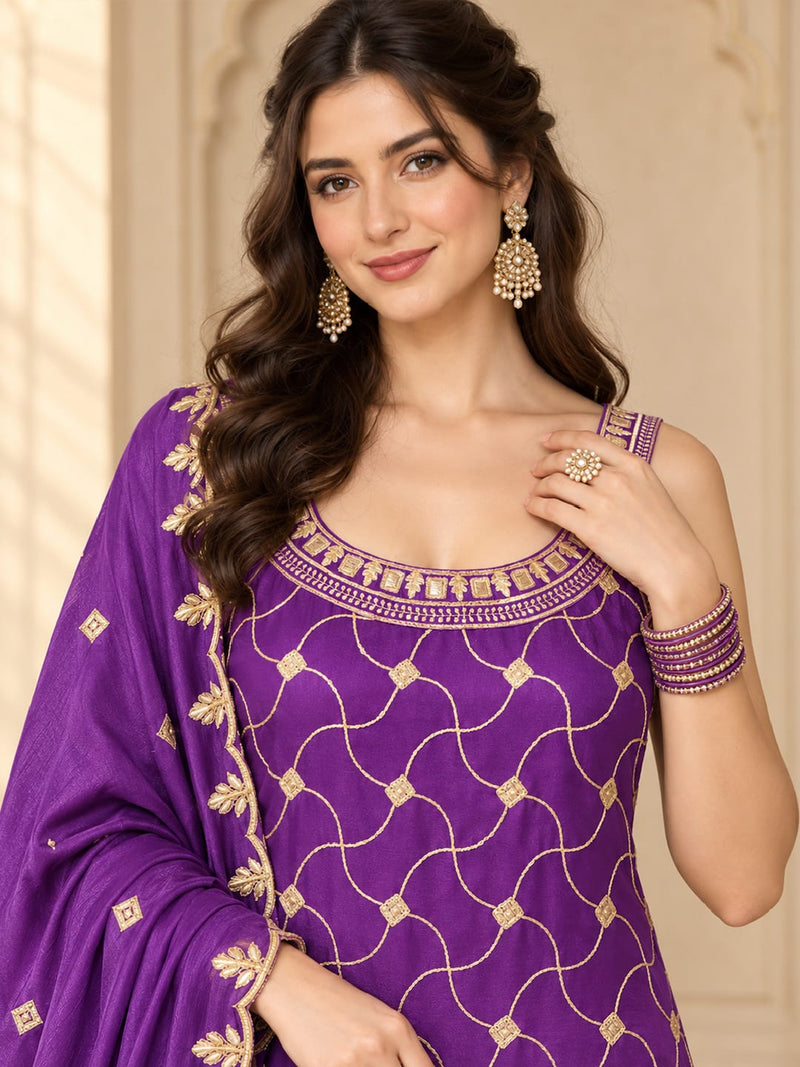 Varanga Women Ethnic Motifs Embroidered Regular Kurta with Palazzos & With Dupatta