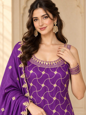 Varanga Women Ethnic Motifs Embroidered Regular Kurta with Palazzos & With Dupatta