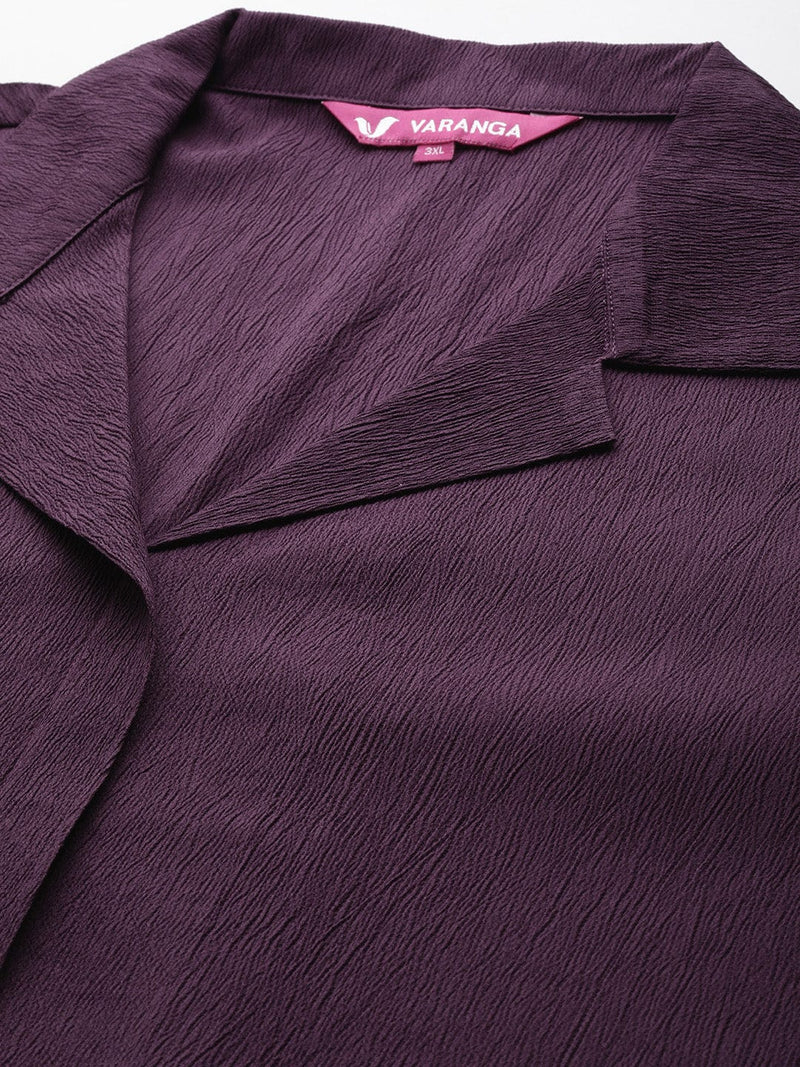Varanga Women Plus Size Mauve Shirt Collar Neck A-Line Kurta Paired With Tonal Bottom