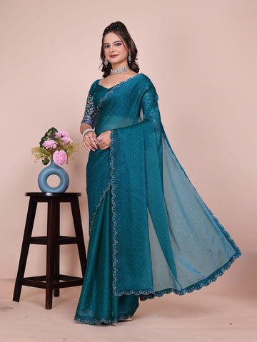 Varanga Embellished Sequinned Silk Blend Heavy Work Saree