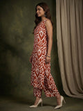 Varanga Women Red Ikat Printed Straight Kurta With Palazzo