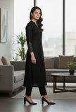 Black Mandarin Witn V Neck Anarkali Front Slit Detailing With Trouser
