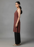 Rust Halter-Neck Backless Block Print Kurti