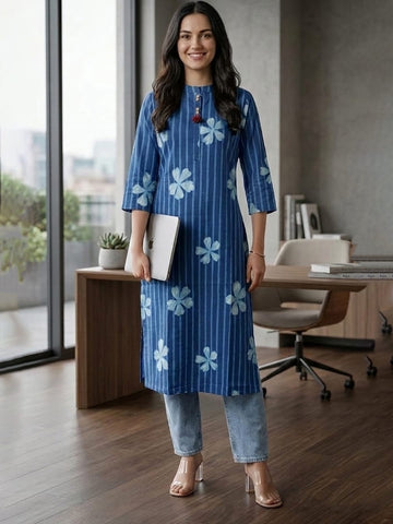 Classic Fit Kurta In Indigo