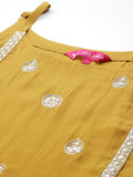 Mustard Embroidered Straight Kurta Paired With Tonal Bottom And Contrast Dupatta