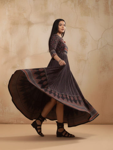 Varanga Pure Cotton Hand-Block Print Anarkali Maxi Kurta