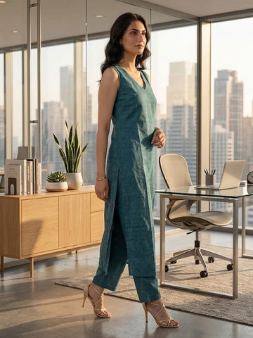 Effortless Teal Radiance Kurta Set