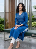 Ethnic Blue and White Printed Straight Kurta