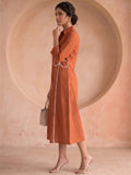 Casual Rust Shirt Dress With Thread Embroiderey Detailing