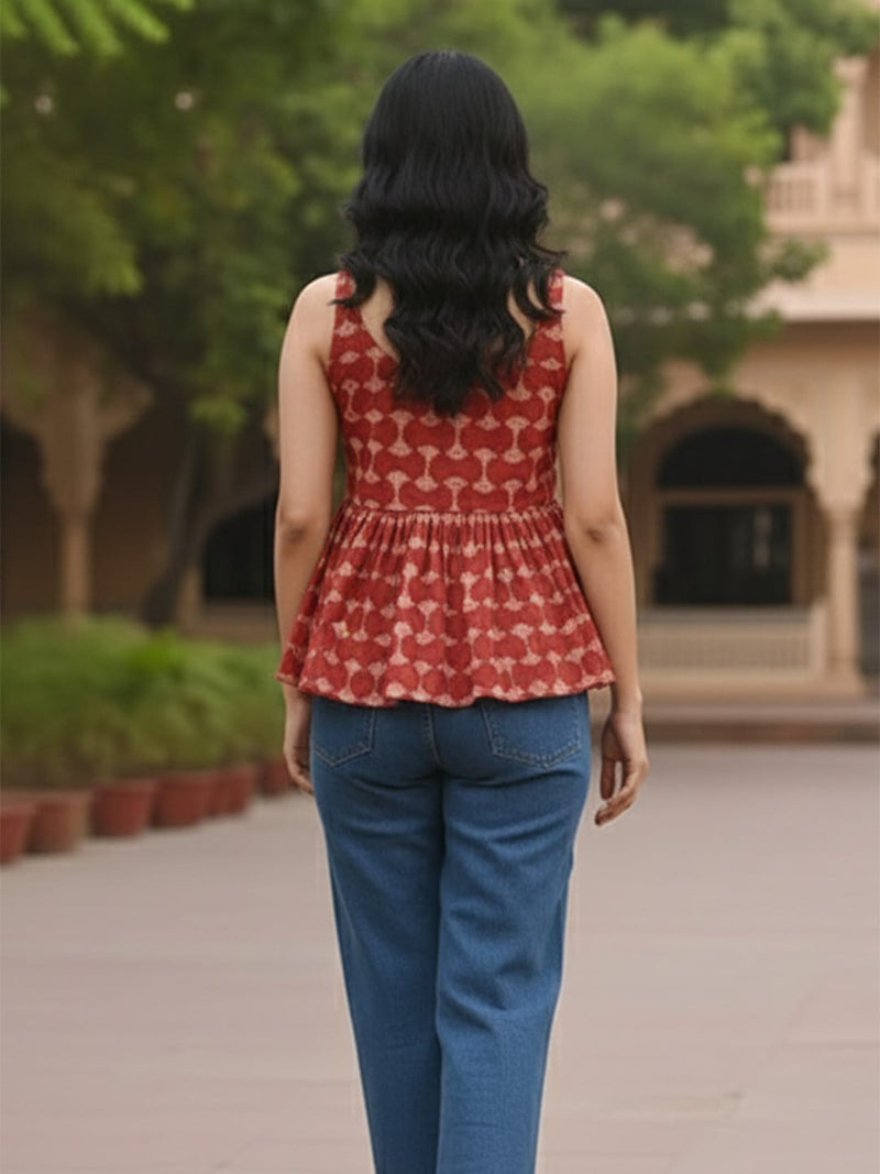 Ethnic Print Strap Sleeve Babydoll Top