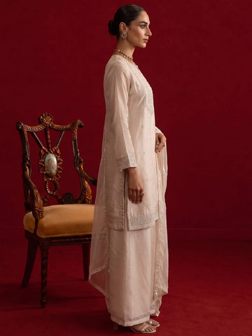 Embroidered Chanderi Kurta Set With Palazzo And Matching Dupatta