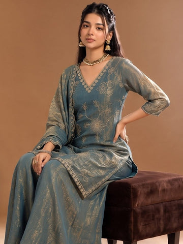 Embroidered Shimmer Kurta Set With Dupatta