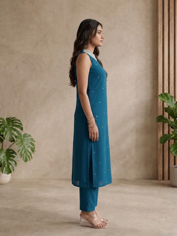 Starlight Teal Straight-Cut women's kurta