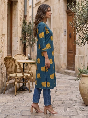 Women Heritage Hathi Printed Kurta