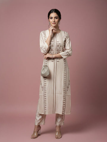 Pristine Ivory Kurta with Minimalist Brown Pop