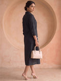 Casual Black Shirt Dress With Thread Embroiderey Detailing