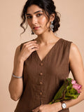 Sleeveless Brown Linen Kurta