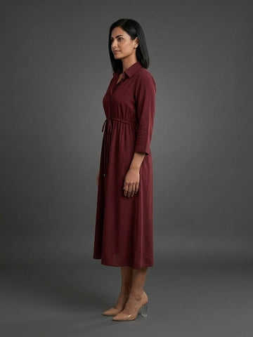 Varanga Maroon Colored Women Summer Dress
