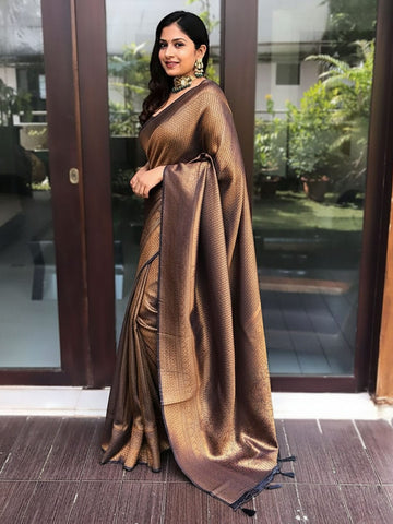 Ethnic Motifs Silk Cotton Handloom Banarasi Saree