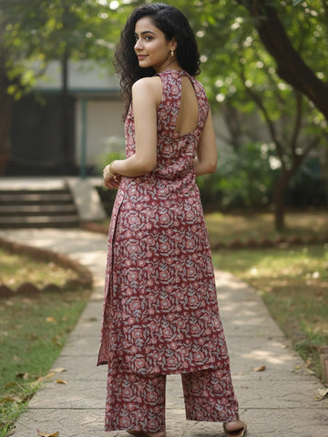 Rust Block-Style Print Kurta with Palazzo Pants