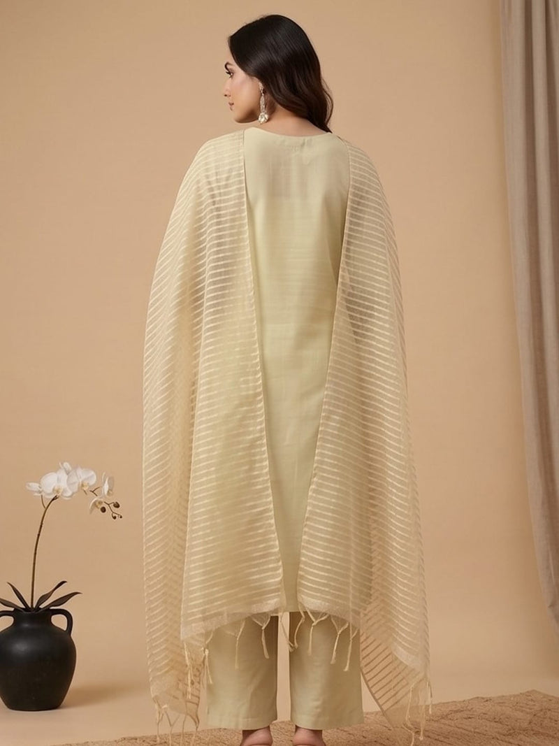Varanga Women Shimmer Fabric Kurta Set Paired With Tonal Bottom With Sparkling Lurex Dupatta
