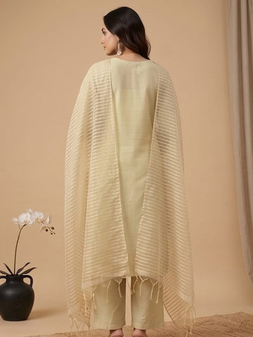 Varanga Women Shimmer Fabric Kurta Set Paired With Tonal Bottom With Sparkling Lurex Dupatta