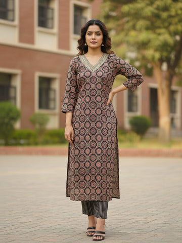 Midnight Heritage Ajrakh-Print Suit Set