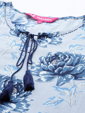 Varanga Women Blue Floral Printed Straight Kurta