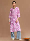 Varanga Women Lavender And White Women Floral Printed Pastel V-neck Kurta