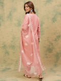 Varanga Women Mauve Embroidered Kurta Paired With Tonal Trouser And Dupatta