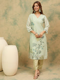 Varanga Women Olive  Floral Printed Embroidered Kurta  Paired With Bottom And Dupatta