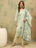 Varanga Women Olive  Floral Printed Embroidered Kurta  Paired With Bottom And Dupatta