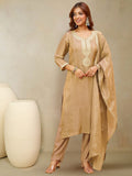 Zari Embroidered Yoke Kurta With Trousers And Dupatta
