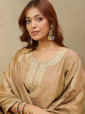 Zari Embroidered Yoke Kurta With Trousers And Dupatta