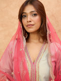 varanga Women Shimmer Kurta Set Adorned With Delicate Zari Lace Detailing Paired With Net Dupatta.