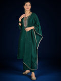 Vichitra Bead-Embellished V-Neck Kurta, Solid Ankle-Length Trousers, And An Elegant Embroidered Dupatta