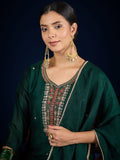 Vichitra Bead-Embellished V-Neck Kurta, Solid Ankle-Length Trousers, And An Elegant Embroidered Dupatta