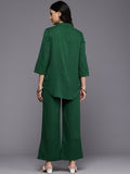 Varanga Women Green Crepe Shirt Collar Top And Bottom