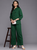 Varanga Women Green Crepe Shirt Collar Top And Bottom